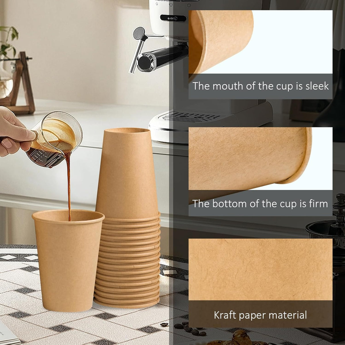 1000 Pack 12 OZ Paper Cups, Brown Kraft Disposable Paper Coffee Cups 12 oz, Unbleached Paper Cups for Hot/Cold Beverage Party, Picnic, Travel, and Events.