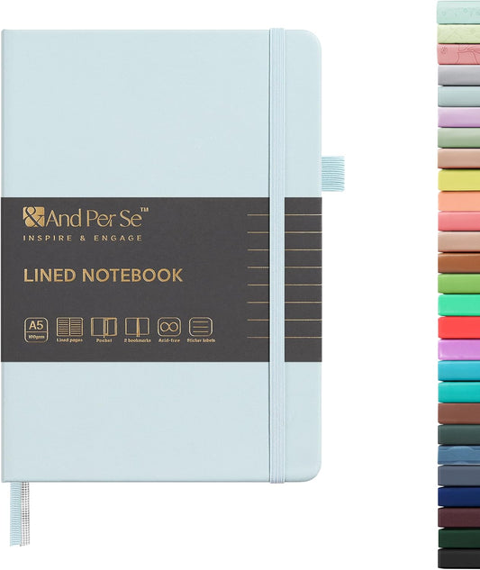 &And Per Se Lined Journal Notebook, 160 Pages, A5 5.7 x 8 inches College Ruled Thick Paper Notebook Journals for Writing, Hardcover Notebooks for Women Men Office School (1 Pack, Cyan)