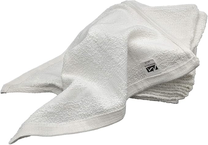 12 Inch x 12 Inch White Cotton Value Washcloths - Reusable Lt Weight Thin Cloth Rags - Bath/Exfoliating/Kitchen/Garage - Set of 36