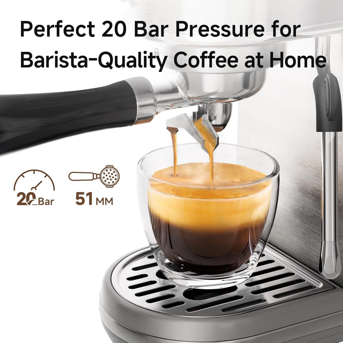 HIBREW H10B - 51mm Espresso Machine - Temperature & Cup Volume Adjustable at will - With Intelligent Display Screen & Pressure Gauge - Stainless Steel Body(Metallic Grey)