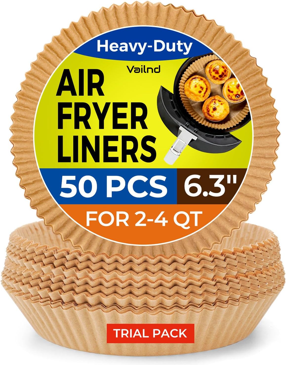 Air Fryer Liners for Najia, 50 PCS Air Fryer Paper Liners Disposable - 6.3 Inch Round Parchment Sheets for 2-4 qt Basket, Oil Proof Airfryer Paper Liner for Baking Cooking Food