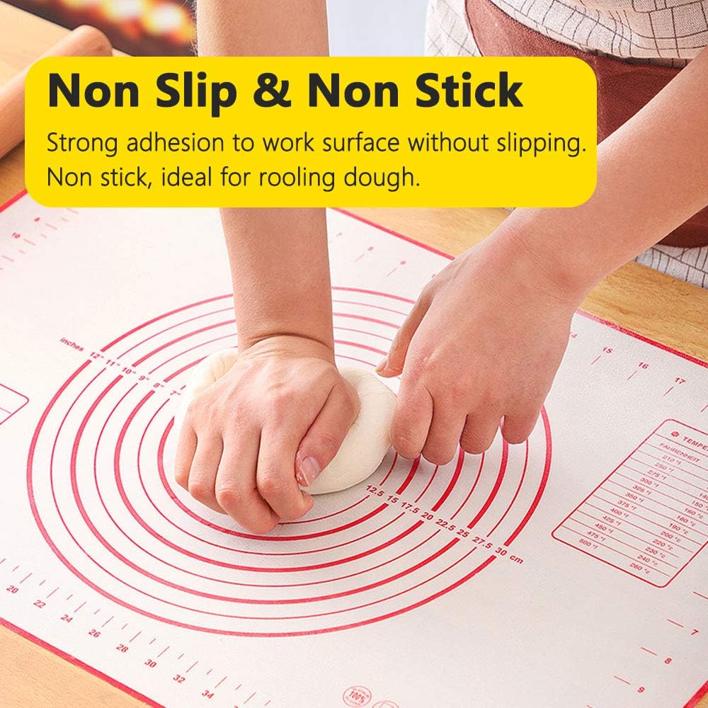 Silicone Pastry Mat for Rolling Dough Non Slip Extra Large 20''×28'',Silicone Baking Mat Nonstick,Non Stick Dough Kneading Cutting Mat with Measurement for Fondant Pie Bread Cookie (Red-XL)