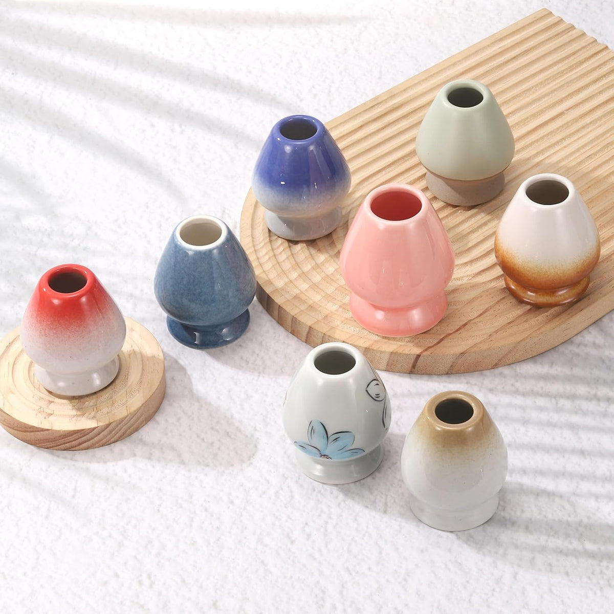 HARFINGTON Ceramic Chasen Stand 70mm Matcha Whisk Holder Teas Set Whisks Stand Traditional Matcha Tea Chasen Holder Tea Set Accessories for Tea Tasting, Brown/White