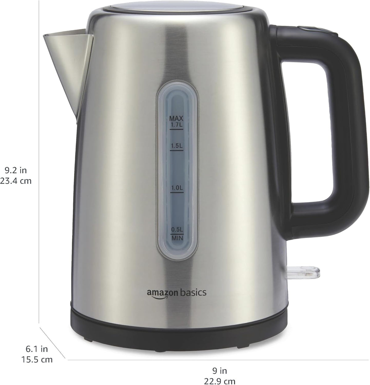 Amazon Basics Electric Stainless Steel Kettle for Tea and Coffee, BPA-Free, Fast Boiling, Auto Shut-Off, 1.8 Quarts, 1500W, Black and Silver