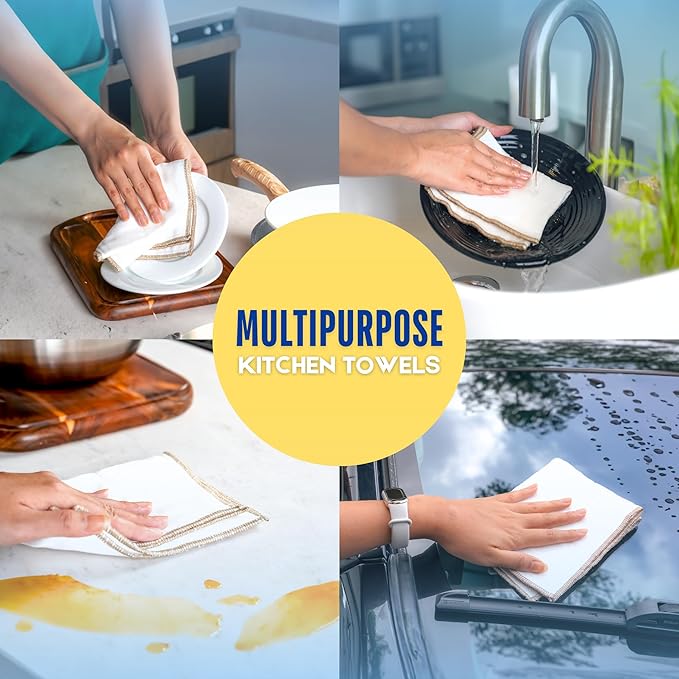 Mother-Earth Cotton Dish Cloths, Ultra Absorbent Quick-Drying Cleaning Cloths, Reusable and Eco-Friendly Dish Rags for Kitchen Use (12)