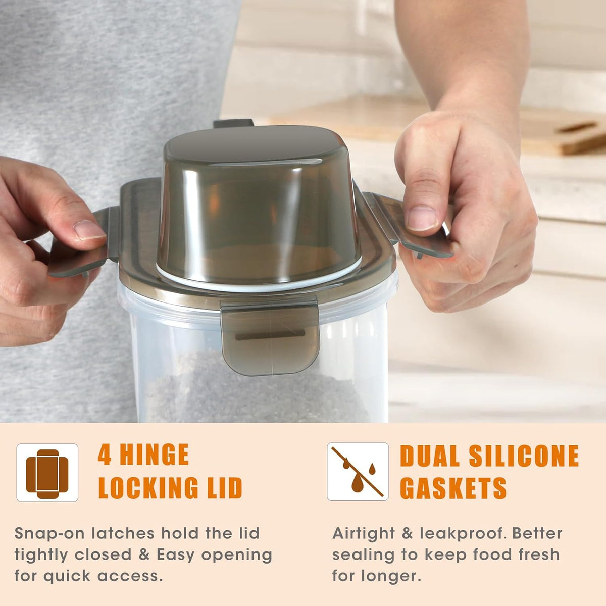 Rice Storage Container 10 Lbs, Airtight Food Dispenser with Large Spout and Cup for Rice, Cereal, Flour, Oatmeal, Pet Dog Cat Food Storage