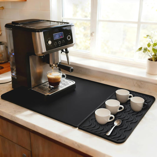 2-in-1 Coffee Bar Mat & Espresso Tamping Mat - 24”x16”Non-Slip Silicone Mats for Coffee Machines, Countertop, Bars, Kitchen Counter
