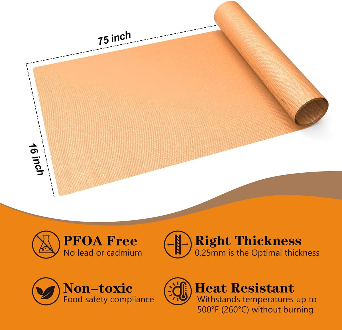 UBeesize 75 Inch Roll Reusable Copper Oven Liners for Bottom of Oven,Thick Heavy Duty Non Stick Teflon Oven Mats Cut to Custom Fit Electric, Gas, Toaster，Convection, Microwave Ovens and Grills