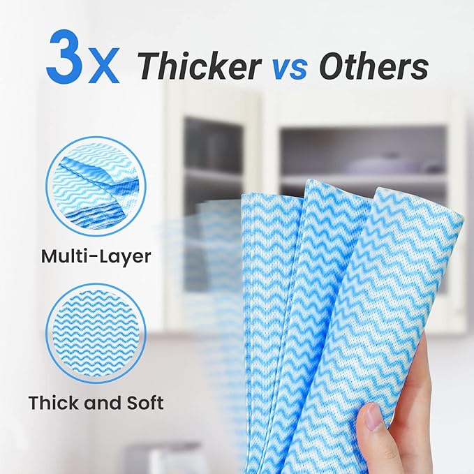 Disposable Dish Cloths Paper Towels, Domestic Cleaning Towels, Multipurpose Quick-Dry Rag Dish Cloths Heavy Duty Handy Wipes for Kitchen 75 Count 14.2"X15.7", Blue