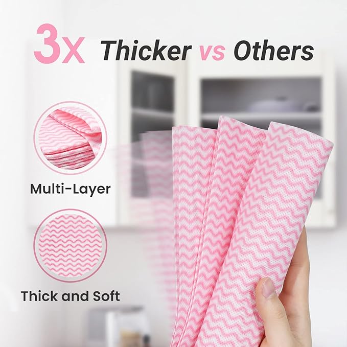 Reusable Cleaning Cloths Dish Paper Towels, Domestic Cleaning Towels, Multipurpose Quick-Dry Rag Dish Cloths Heavy Duty Handy Wipes for Kitchen 25 Count 14.2"X15.7", Pink
