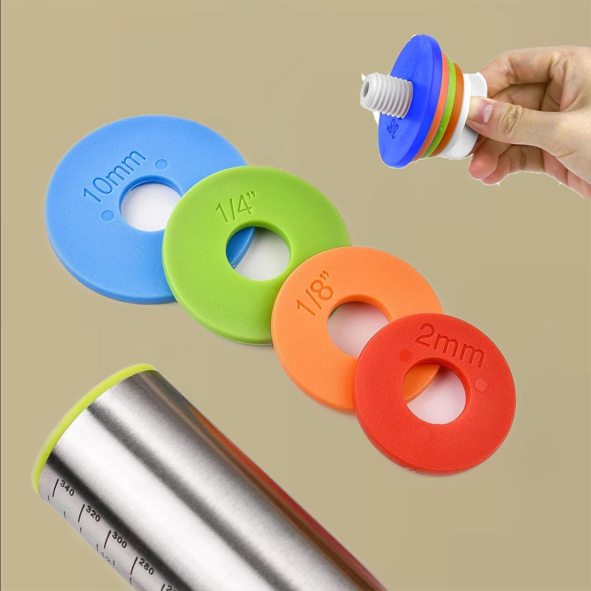 Adjustable Rolling Pin 3 Set and Silicone Baking Pastry Mat Silicone Bush Set,Thickness Rings,Stainless Steel Dough Roller 17.4" Rolling Pins for Baking Dough