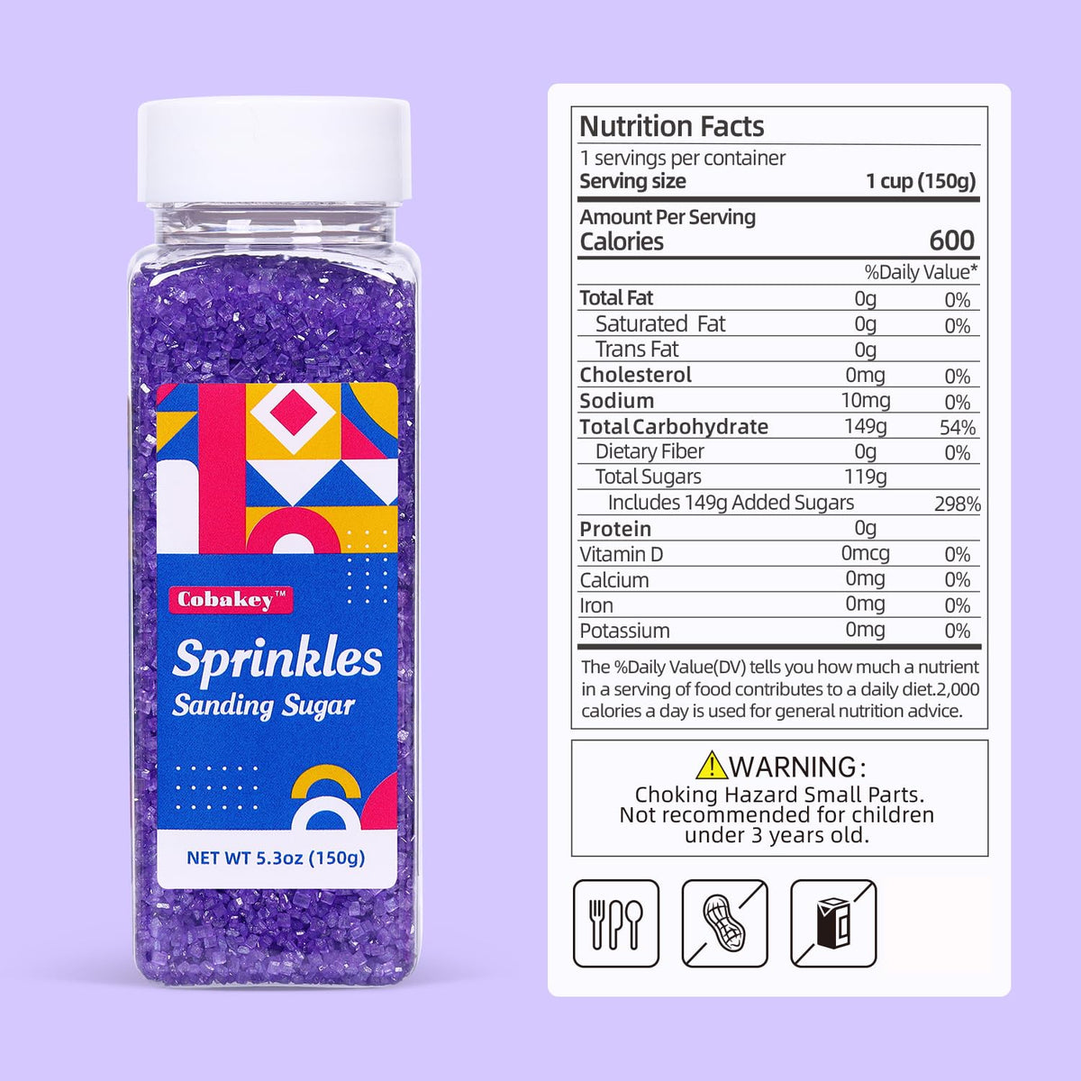 Purple Sanding Sugar for Baking Edible Sparkling Sugar Sprinkles Coarse Sugar Crystals for Valentine Cake Decoration Cookie Cupcake Topper Ice Cream Topping Supplies 150g/5.3oz