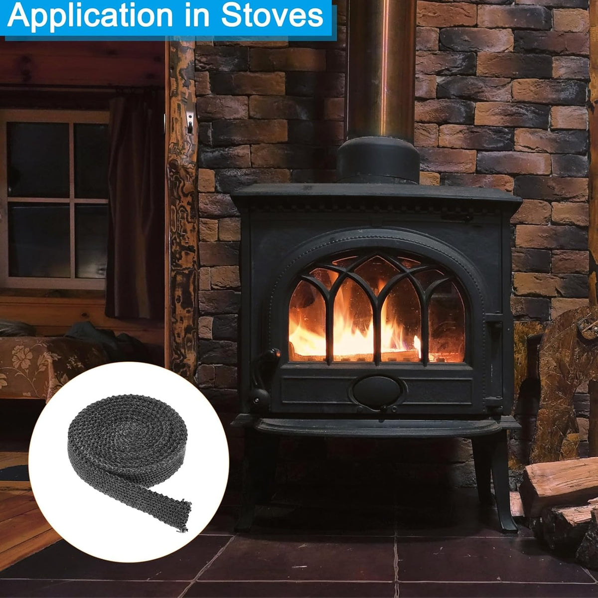 PATIKIL Wood Stove Gasket, 2Pcs 1" x 1/8" x 73" Flat Graphite Fiberglass High-Temperature Resistance Seal Rope for Stoves Fireplace Door, Black