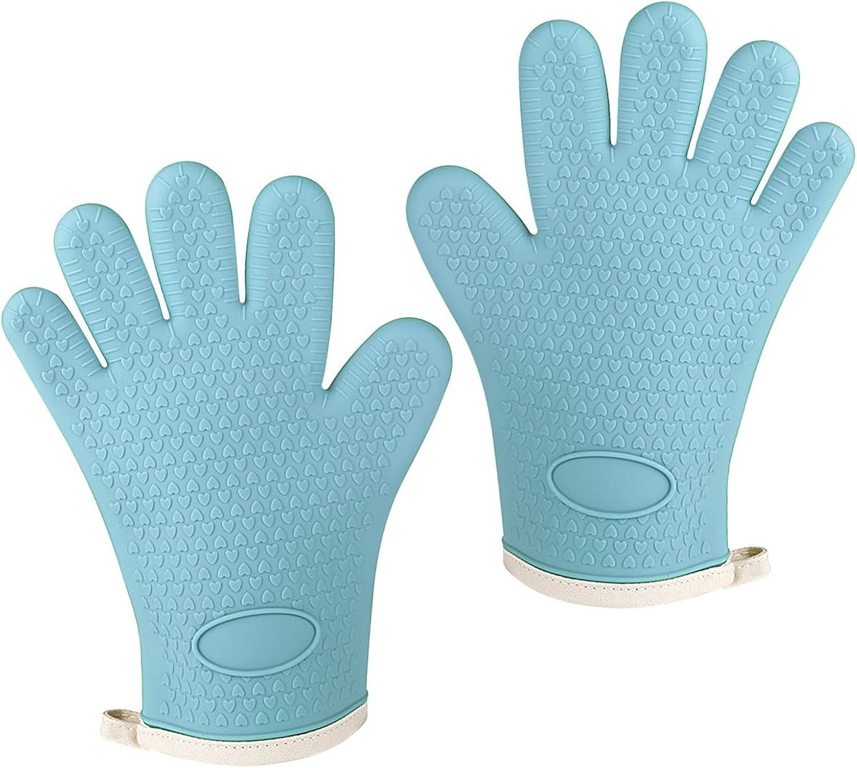 Oven Mitts with Fingers, Heat Resistant 500°F, Waterproof & Non-Slip Kitchen Gloves for Baking, Grilling, Cooking - 5-Finger Design with Soft Lining, Hanging Hook,Pale Blue