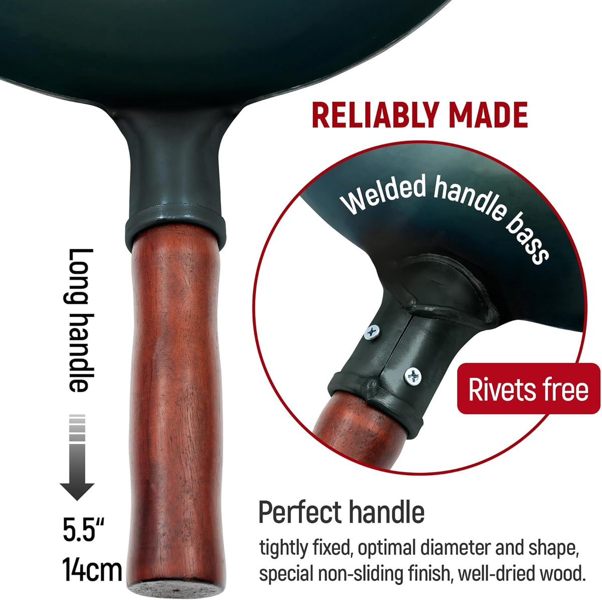 Carbon Steel Wok Traditional Hand Hammered Wok,14 Inch,Round Bottom(Roasted Blue)