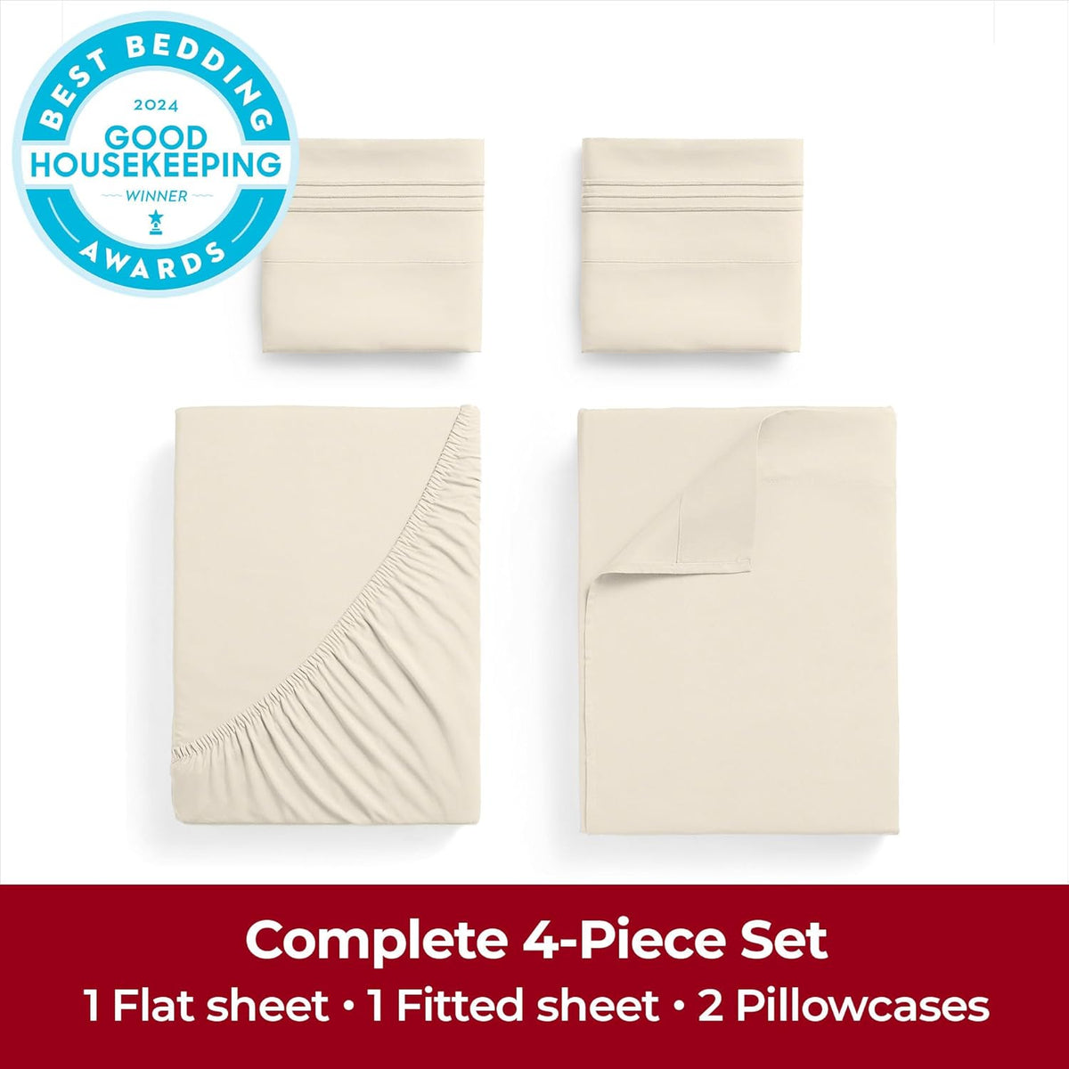 Mellanni Extra Deep King Sheets - 4 PC Iconic Collection Bedding - Hotel Luxury, Ultra Soft, Cooling Bed Sheets - Wrinkle, Fade, Stain Resistant (King, Golden Ivory)