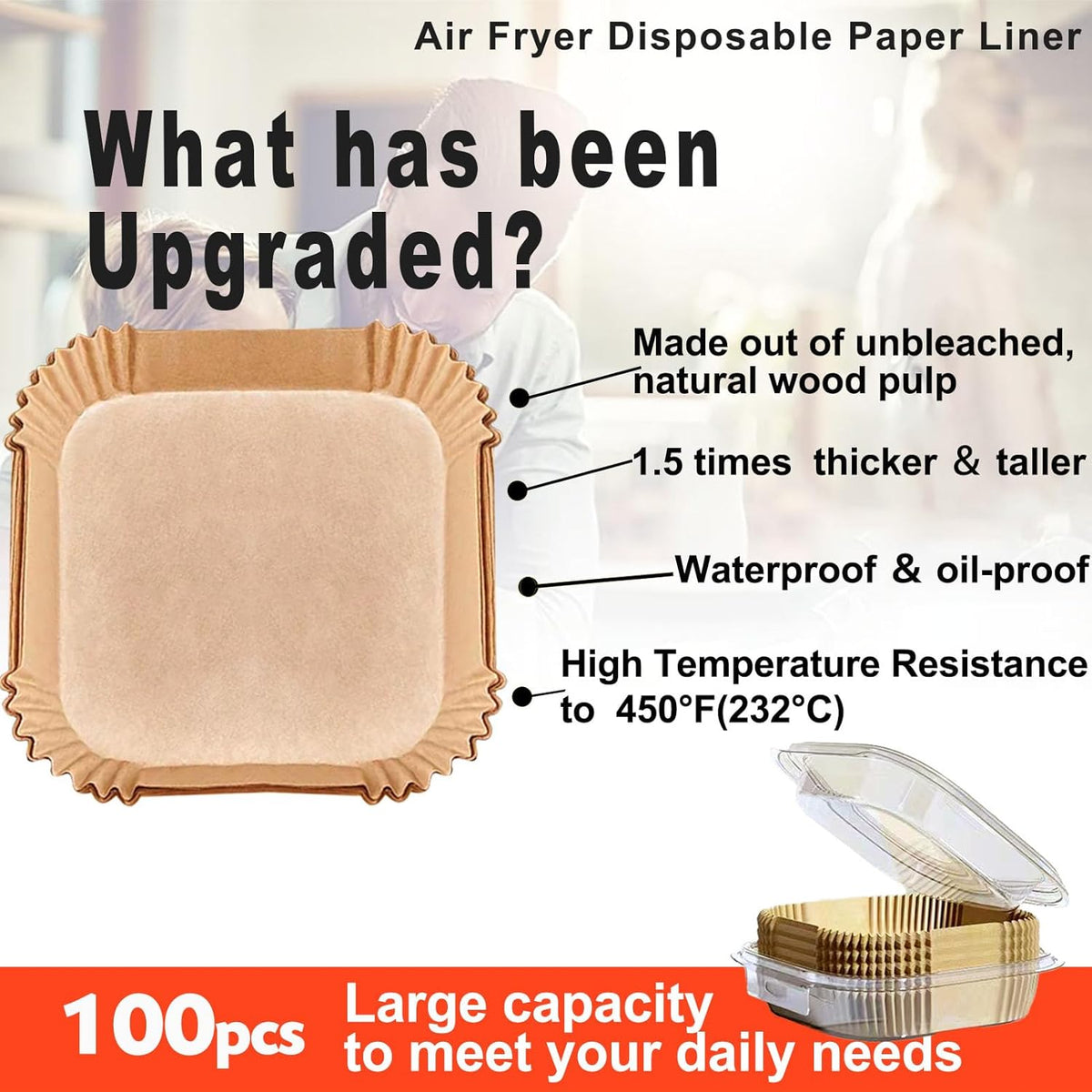 Air Fryer Disposable Paper Liner Square 10 Inch, 100Pcs Largest Square Air Fryer Paper Liners for 8-12QT Air fryer, Non-stick Food Grade Parchment Paper for Frying, Cooking, Roasting and Microwave