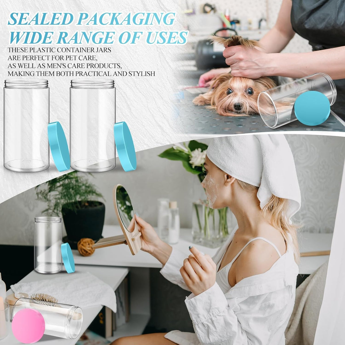 Patelai 4 Pieces Round Wide-mouth Leak Proof Plastic Container Jars with Lids for Travel Storage Makeup Beauty Products Face Creams Oils Salves Ointments DIY Making(32 Ounce,Blue)