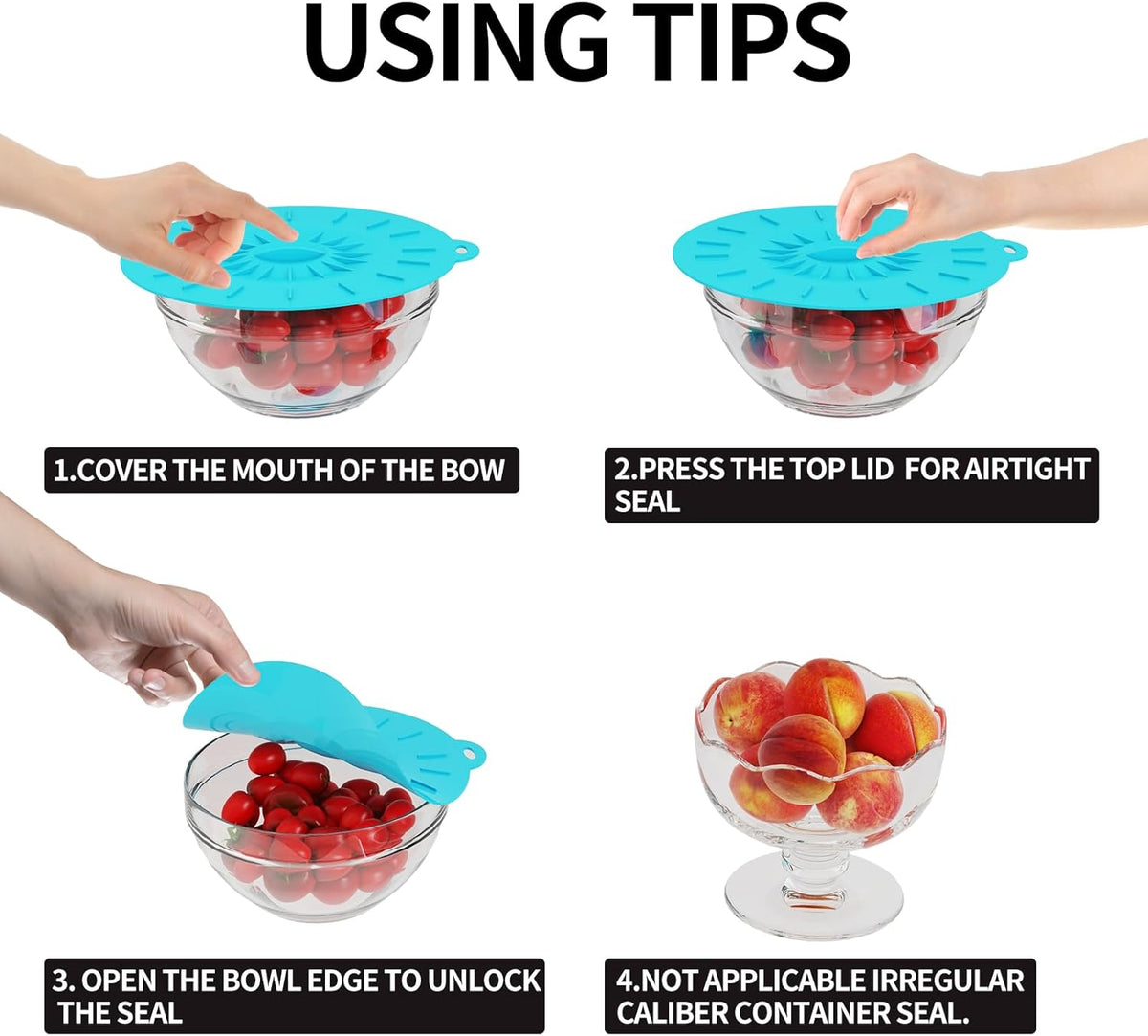 7 Pack Silicone Lids, Microwave Splatter Cover, 5 Sizes Reusable Heat Resistant Food Suction Lids fits Cups, Bowls, Plates, Pots, Pans, Skillets, Stove Top, Oven, Fridge BPA Free