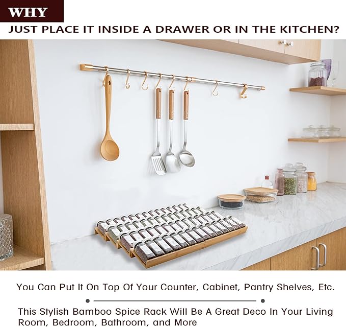 Bamboo Spice Rack Drawer Organizer - 8-Piece Set - 13" Wide Per Piece - Combine Into 26" Wide Rack