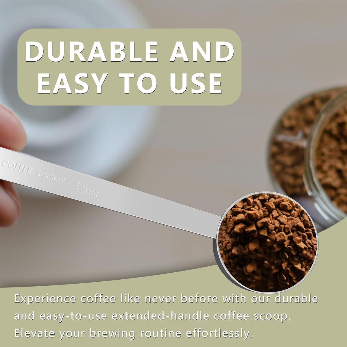 2PCS 2 Tablespoon Coffee Scoop, Long Handle Measuring Spoon, Two tbsp (30ml, 1/8cup) Stainless Steel Scooper