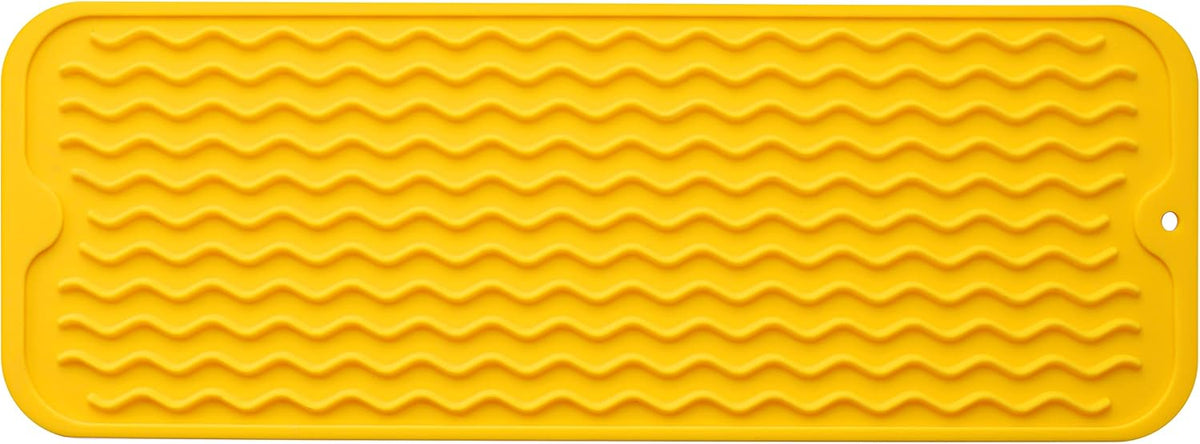 Silicone Dish Drying Mat for Multiple Usage,Easy clean,Eco-friendly,Heat-resistant Silicone Mat for Kitchen Counter,Sink,Bar,Bottle,or Cup Yellow M 17 inches x 6 inches