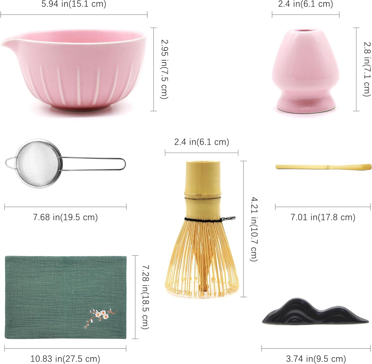 7 Pieces Matcha Whisk Set - Ceramic Matcha Kit with Bowl, Whisk, Holder, Bamboo Scoop, Rest, Sifter, and Tea Towel – Elegant Matcha Gift Set for Women
