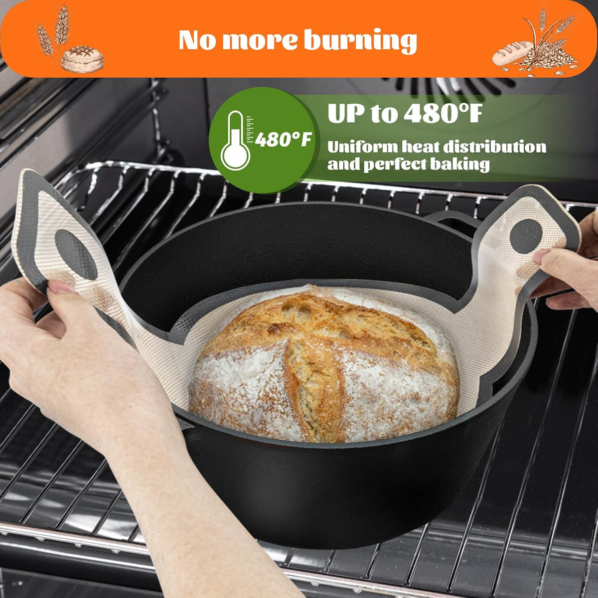 Silicone Bread Sling Dutch Oven Liners Sourdough Baking, Non-Stick Bread mat with Extra Long Handles, Easy Clean Reusable Silicone Bread Baking Mat, 2 Pack for Transferable Dough, Best Japan Silicone
