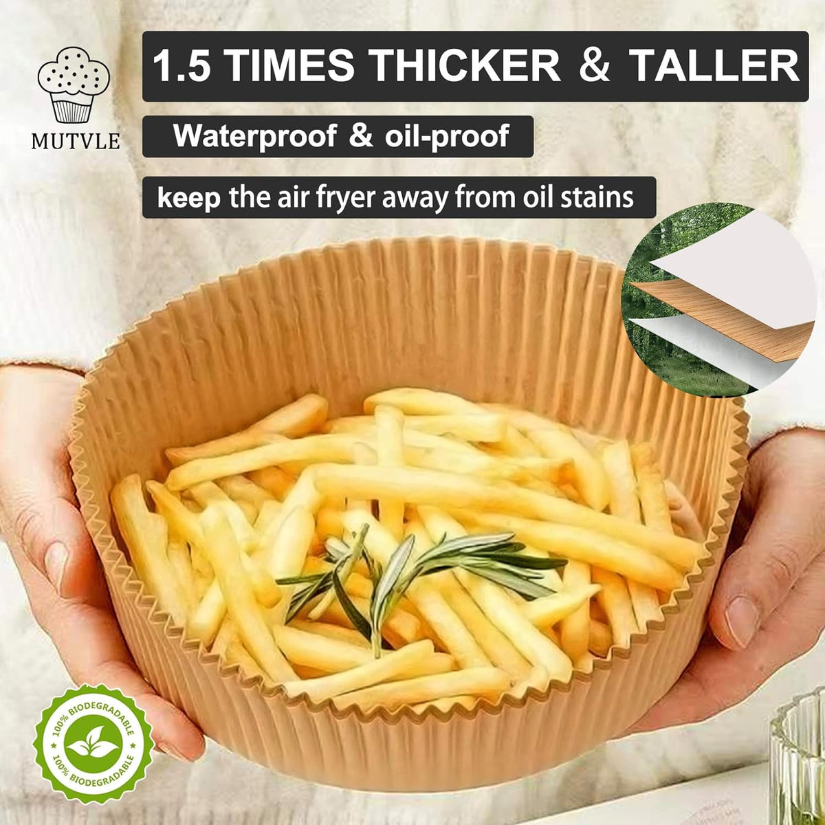 10 Inch Air Fryer Disposable Paper Liner Round, [ XXL Size] 100Pcs Parchment Paper Liners for 7QT Air Fryer, Non-stick, Food Grade Baking
