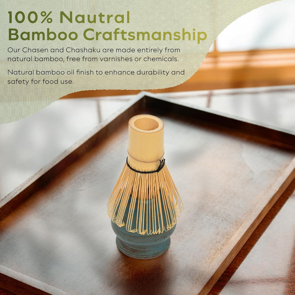 Japanese Matcha Set | Matcha Bowl with Spout | Whisk & Holder | Bamboo Scoop & Stainless Sifter | 5-Piece Traditional Matcha Kit | Designed in Japan |「Rustic Teal」