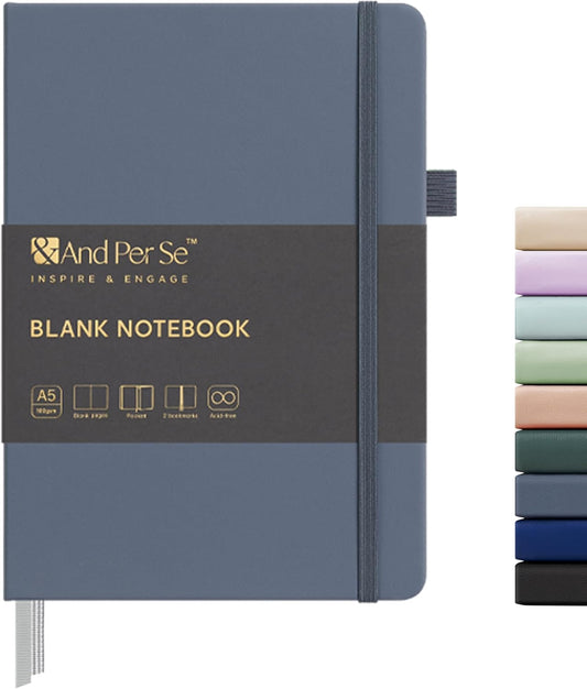 &And Per Se Blank Journal Notebook, 160 Pages, 5.7 x 8 inches College Ruled Thick Paper Notebook Journals for Writing, Hardcover Notebook(1 Pack, dark blue)