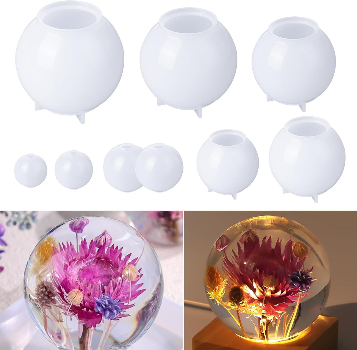 LET'S RESIN 9 Pcs Sphere Silicone Molds for Resin, Upgraded Seamless 3D Sphere Resin Molds Silicone,Large Round Ball Epoxy Resin Molds for Flowers Preservation,Resin Casting, Soap, Candle