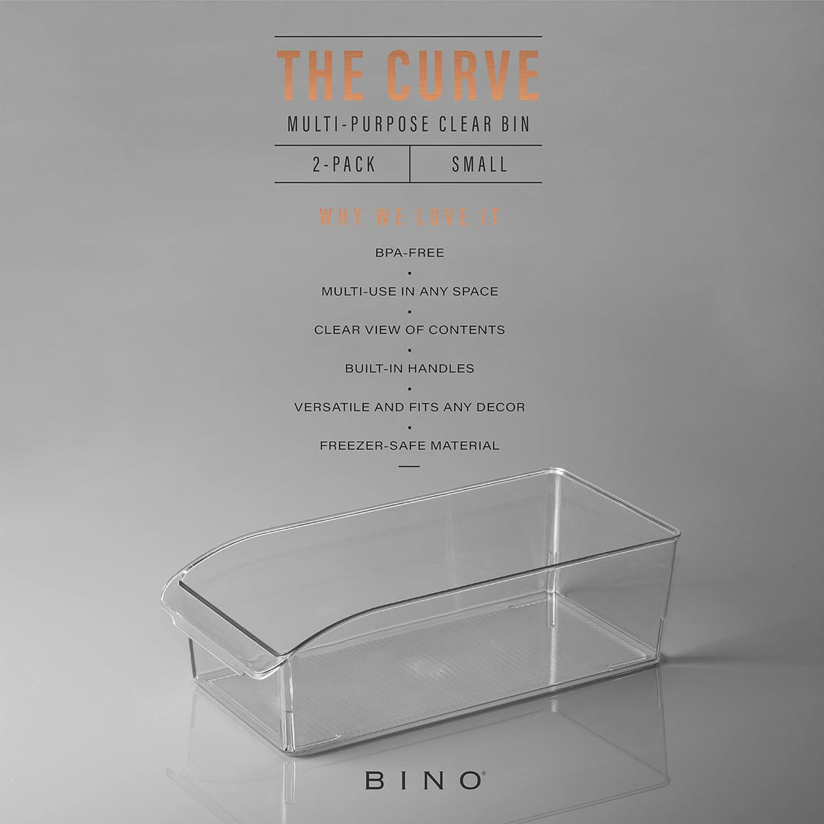 BINO | Plastic Storage Bins, Small | THE CURVE COLLECTION | Multi-Use Organizer Bins | Storage Containers Kitchen, Pantry and Home Organization | Fridge Organizers | Pantry Organization