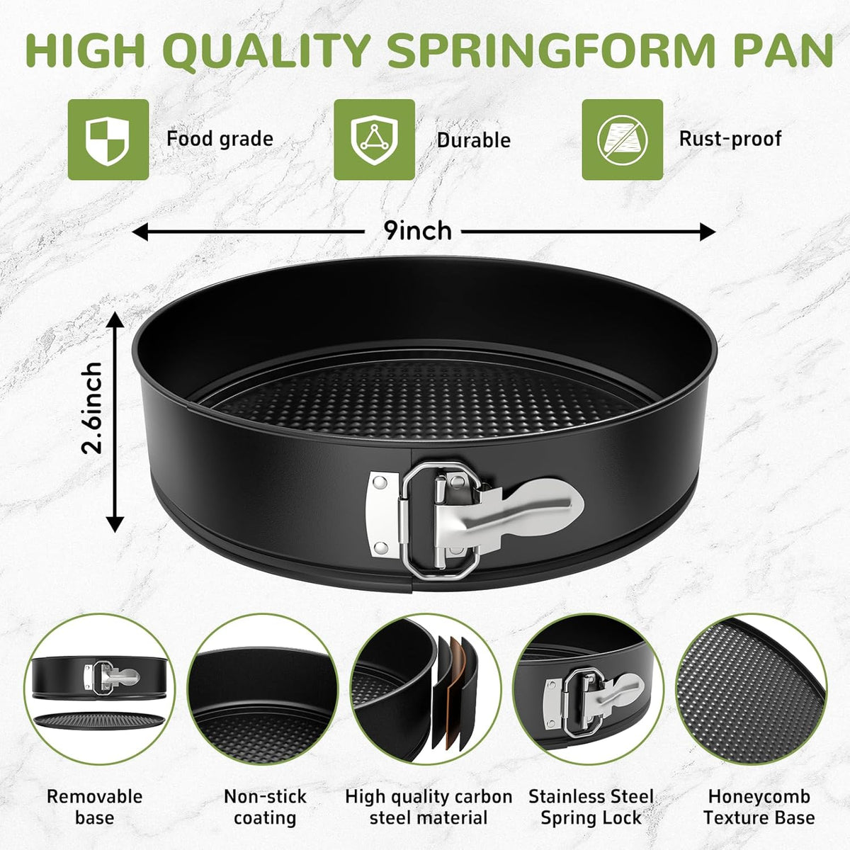 9 Inch Springform Pan with Removable Bottom, Non-stick Round Spring Form Cake Mold Cheesecake Pan For Baking