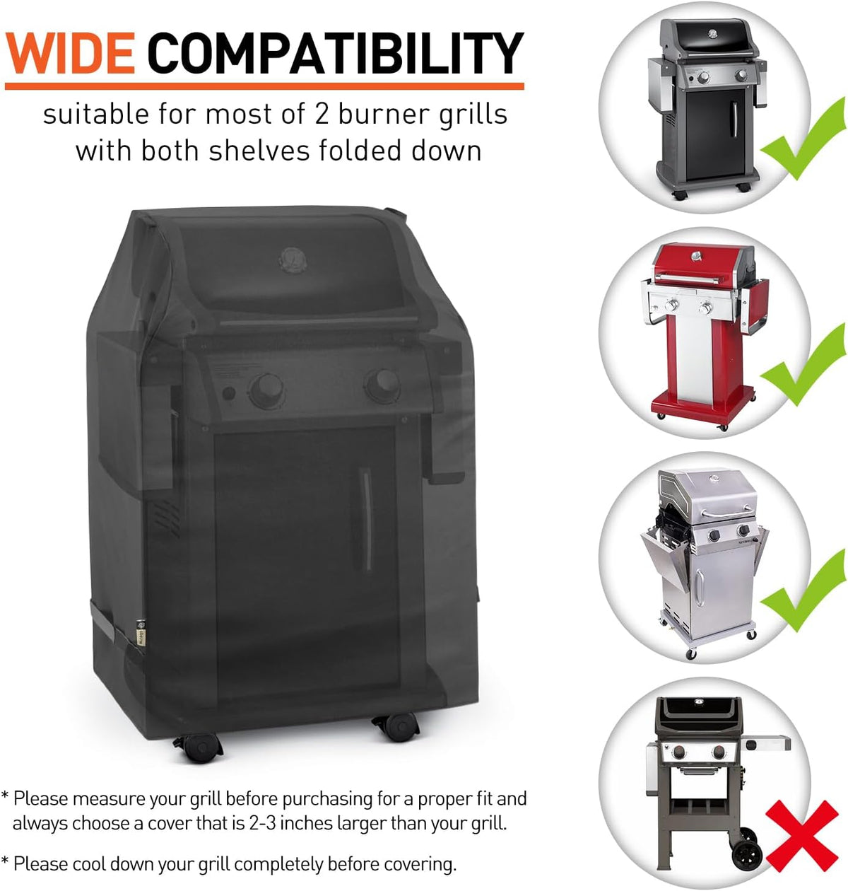 Outdoor Grill Cover 32 Inch, Heavy Duty Waterproof 2 Burner Gas BBQ Small Grill Covers Compatible with Char Broil Weber Brinkmann Holland, Black