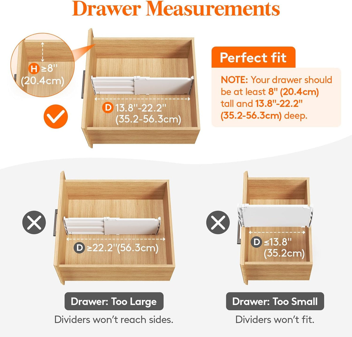 Lifewit 6 Pack Deep Drawer Dividers 8" High, 13.8-22.5" Adjustable Dresser Drawer Divider, Plastic Drawer Organizer for Clothes, Tall Drawers Separators for Dresser, Kitchen, Bedroom, Bathroom, Office