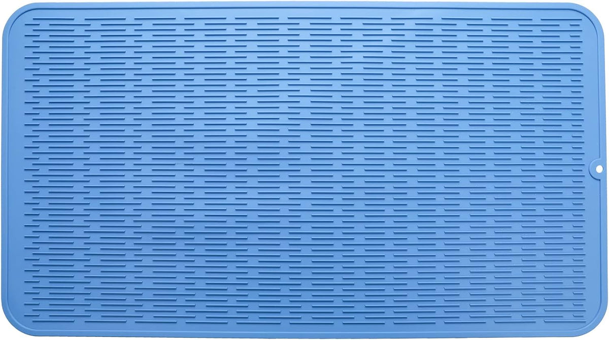 Silicone Dish Drying Mat for Multiple Usage,Easy clean,Eco-friendly,Heat-resistant Silicone Mat for Kitchen Counter or Sink,Refrigerator or Drawer Liner Lichen BlueL 4XL 32 inches x 18 inches