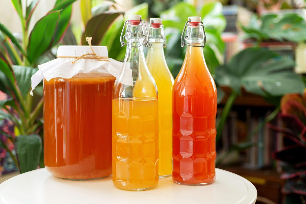 Flip Top Glass Bottle [1 Liter / 33 fl. oz.] [Pack of 6] – Swing Brewing with Stopper for Beverages, Oil, Vinegar, Kombucha, Beer, Water, Soda, Kefir Airtight Lid & Leak Proof Cap Clear