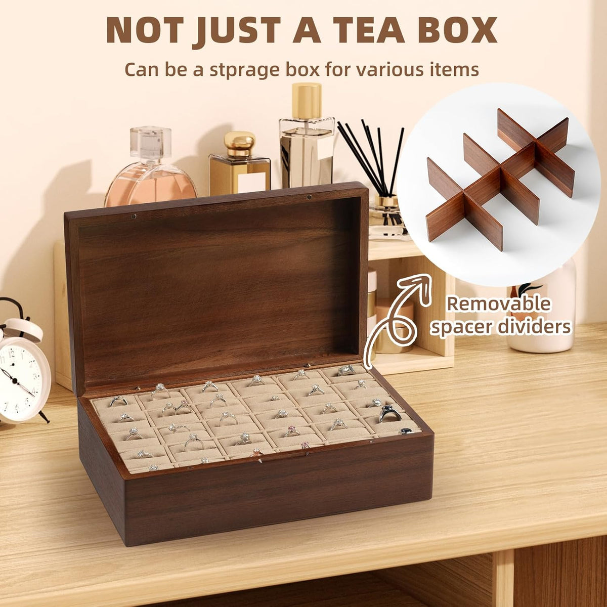 Acacia Wood Tea Bag Organizer, 8 Compartments Tea Box Organizer Storage Box, Tea Box for Tea Bags Chest, Tea Bag Holder with Magnetic Lid for Beverage Supplies, Sugar, Sweeteners, Individual Packets