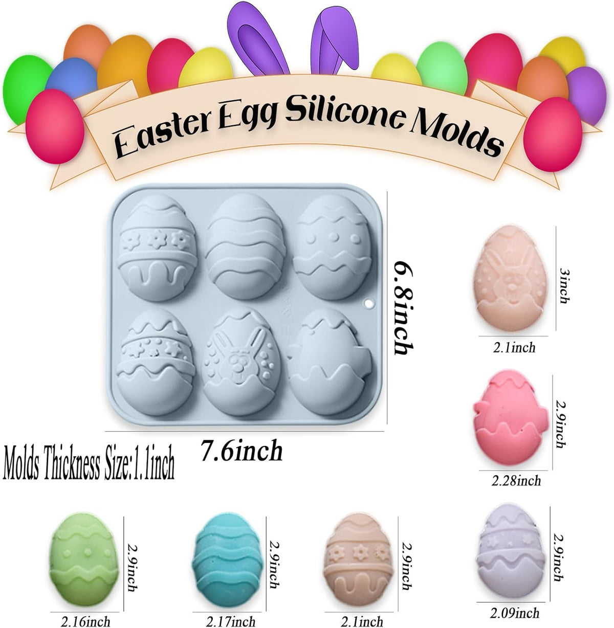 2 Packs Easter Egg Candy Silicone Molds, 6 Cavity Semi Egg Non Stick Silicone Molds for Making Hot Chocolate Bomb, Jelly, Truffles, Desserts, ice cube, Hard Candy