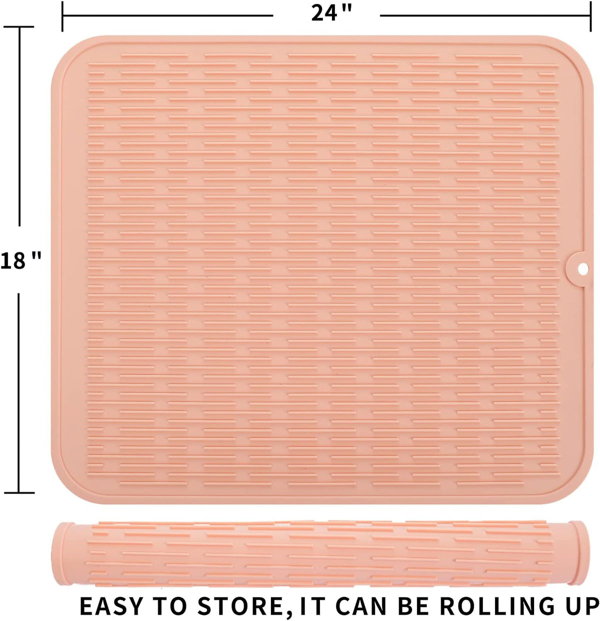 Silicone Dish Drying Mat for Multiple Usage,Easy clean,Eco-friendly,Heat-resistant Silicone Mat for Kitchen Counter or Sink,Refrigerator or Drawer Liner Pink 2XL 24 inches x 18 inches