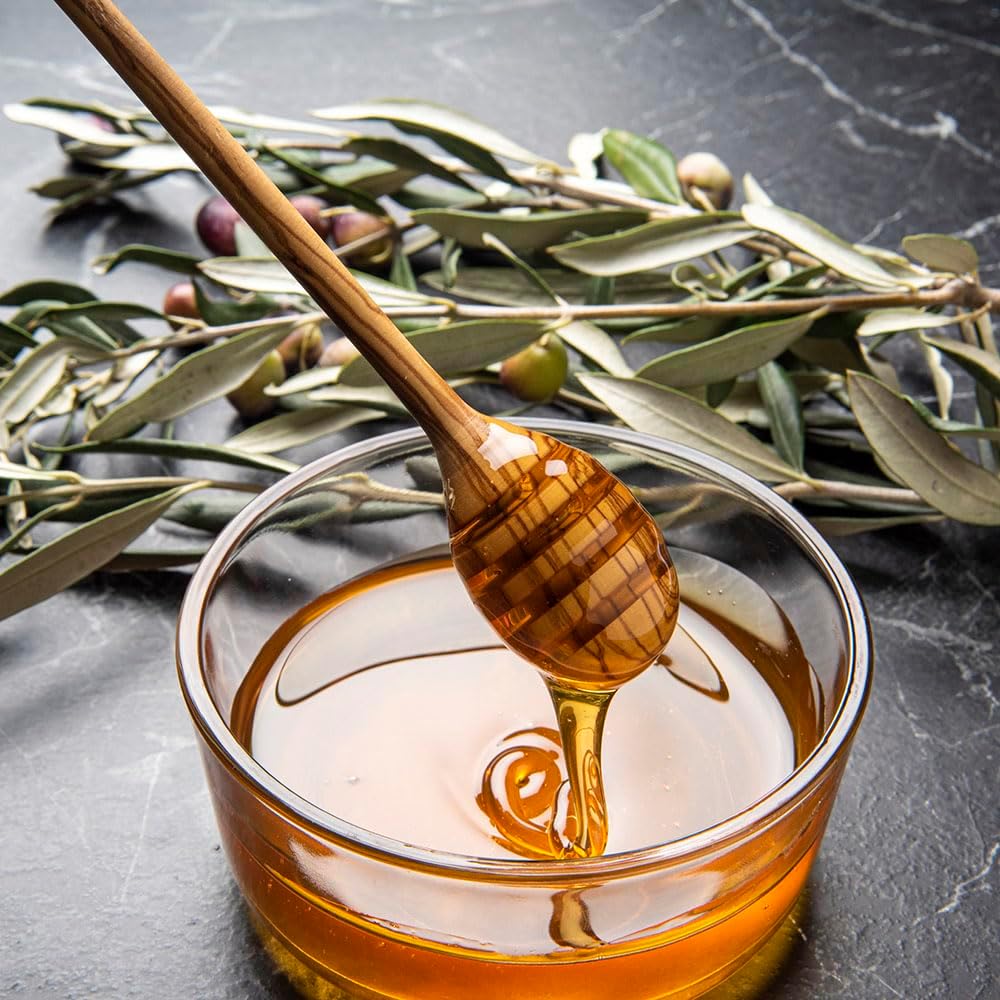 Olive Wood Honey Dipper/Honey Spoon/Honey Server/Honey Stick – 7.1 Inch Handmade Thin Wooden Drizzler