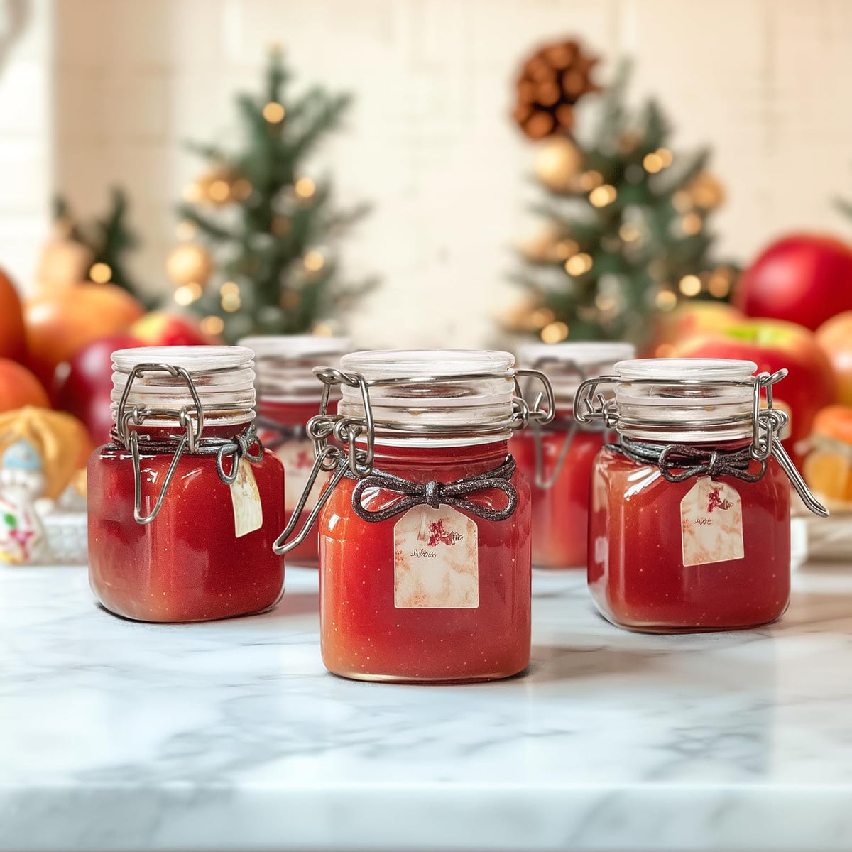 ComSaf 4 oz Glass Jars with Lid, Set of 12 Mini Airtight Glass Jars, Spice Jars, Small Mason Jar, Canning Jar Square with Seal Wire Clip Fastening, Labels & Funnels for Jam, Honey, Kitchen, Wedding