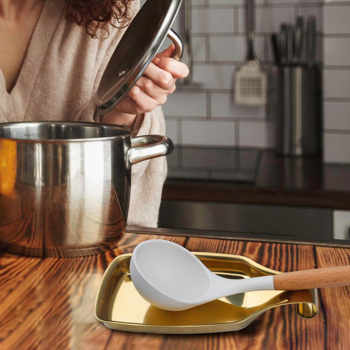 MSY BIGSUNNY Stainless Steel Utensil Tray Spoon Rest Holder for Stove Top, 2 Pack Stainless Steel Spoon Rest, Golden