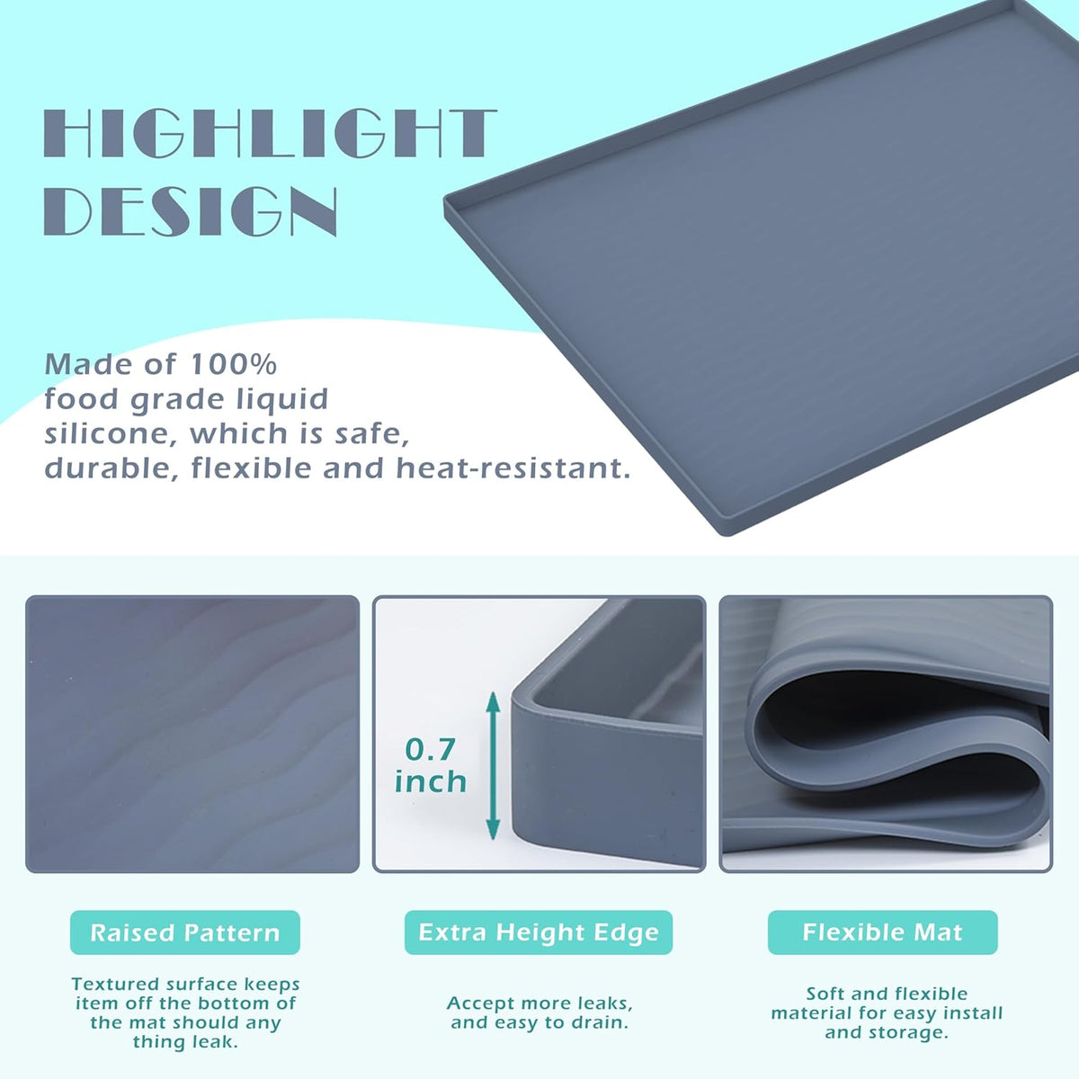 URMONA Waterproof Silicone Under Sink Mat 19'' x 12'' Shelf Liner for Kitchen and Bathroom, Cabinet and Counter Protector, Storage and Organizers, Litter Mat, Pet Cat Puppy Essentials(Black)