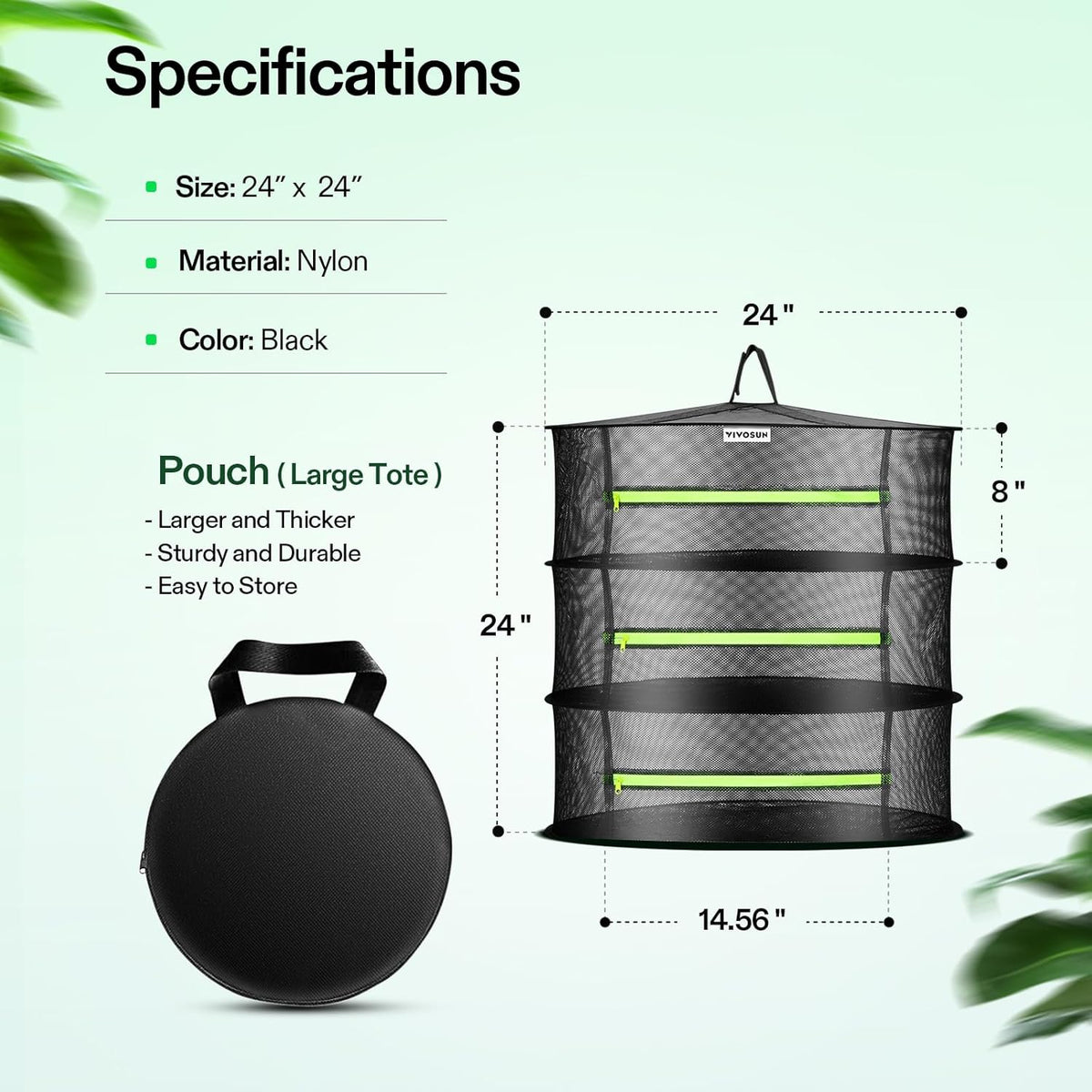 VIVOSUN 3-Layer Mesh Drying Rack Hanging Design with Green Zippers for Dehydrating, Indoor and Outdoor Pruning Shears Included
