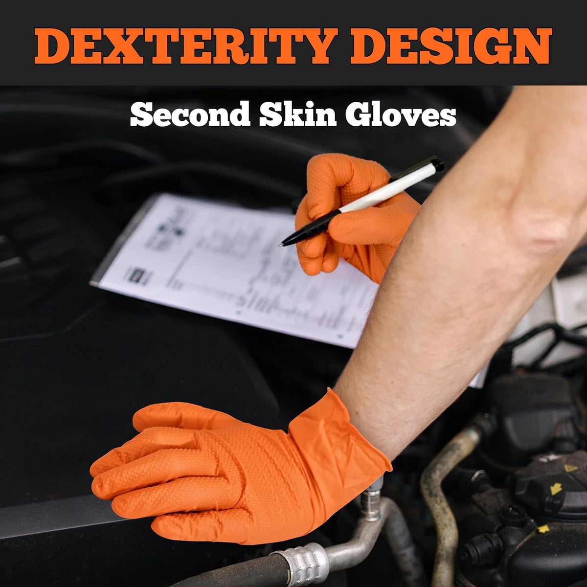 TitanFlex Heavy Duty Orange Nitrile Gloves, 6 Mil, Raised Diamond Texture, Mechanic Disposable Gloves, Latex Free Powder Free