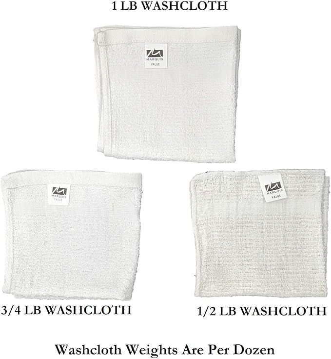 12 Inch x 12 Inch White Cotton Value Washcloths - Reusable Lt Weight Thin Cloth Rags - Bath/Exfoliating/Kitchen/Garage - Set of 48