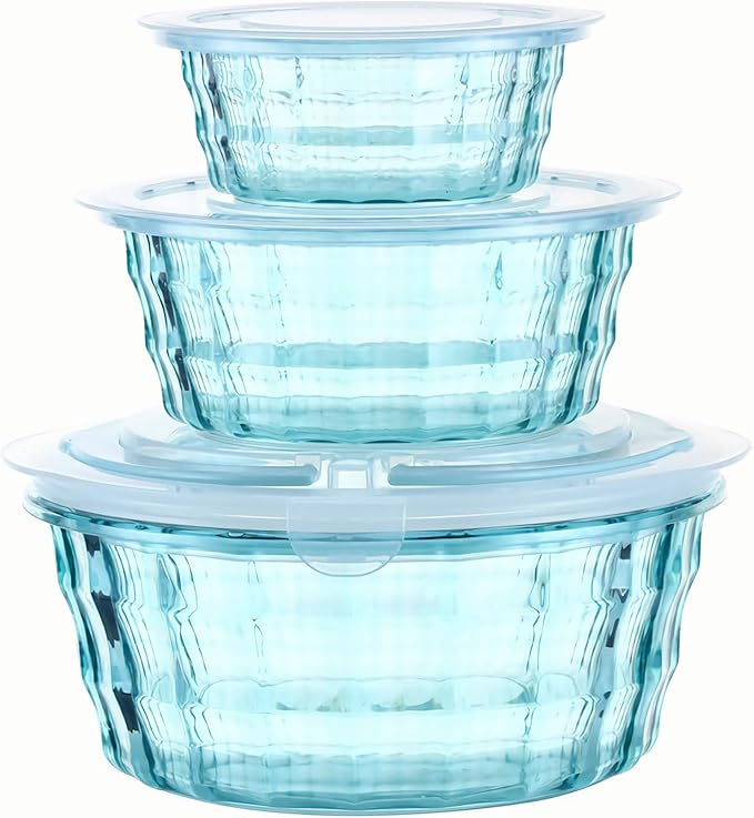 Taiuloo 3-Piece Salad Bowls with Lids, BPA Free Plastic Meal Prep Containers To Go for Lunch, Kitchen Food Storage & Serving Bowls for Salad, Snack, Fruit, Veggie, Blue