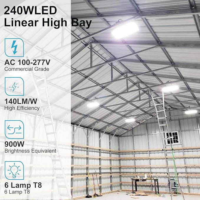 Lightdot LED Linear High Bay Shop Light,240W 100-277V 【Driver Equipped】 33600LM [Eqv.960W MH] 5000K Large Coverage Linear 2x3 High Bay LED Fixtures for Warehouse Garage -ETL, 6Pack
